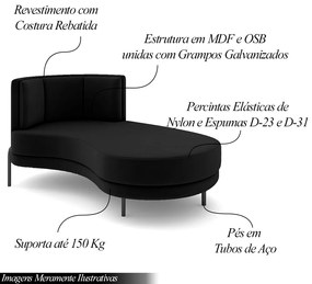 Sofá Chaise Lado Direito Downey Sala de Estar Veludo Preto G15 - Gran Belo