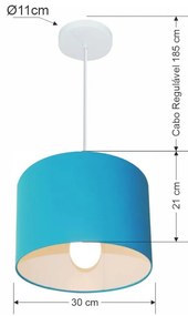 Lustre Pendente Cilíndrico Md-4054 Cúpula em Tecido 30x21cm Azul Turquesa - Bivolt