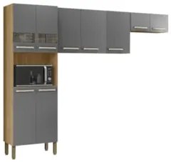 Armário de Cozinha Compacta 251cm Louis Plus Freijó/Gris Z06 - Mpozena
