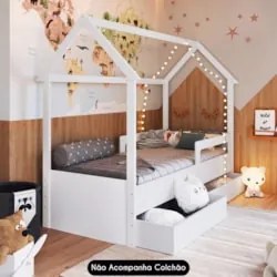 Cama Infantil Casinha Com 2 Gavetas Infix C06 Branco - Mpozenato