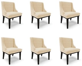 Kit 6 Cadeiras Decorativas Sala de Jantar Base Fixa de Madeira Firenze Suede Bege/Preto G19 - Gran Belo