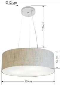 Lustre Pendente Cilíndrico Vivare Md-4184 Cúpula em Tecido 45x15cm - Bivolt