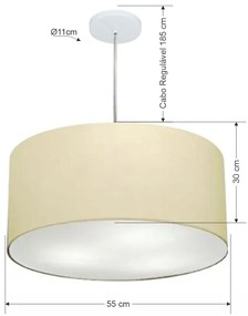 Lustre Pendente Cilíndrico Vivare Md-4215 Cúpula em Tecido 55x30cm - Bivolt