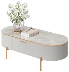 Mesa de Centro Decorativa Bento 1 Gaveta Pés Metálicos Dourados Fendi/Quartzo G18 - Gran Belo