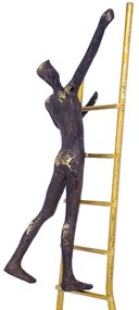 Escultura Decorativa Homem Escada em Poliresina Preto/Dourado 46,5 cm F04 - D'Rossi