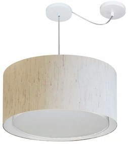 Lustre Pendente Cilíndrico Com Desvio Md-4316 Cúpula em Tecido 55x30cm Linho Bege - Bivolt