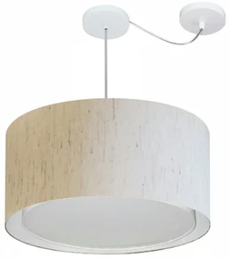 Lustre Pendente Cilíndrico Com Desvio Md-4316 Cúpula em Tecido 55x30cm Linho Bege - Bivolt