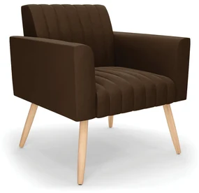 Poltrona Viena Gomada Suede Pés Palito Natural - D'Rossi - Marrom