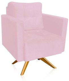 Poltrona Giratória Livia Suede Rosa Bebê Base de Madeira MA30 - D'Rossi