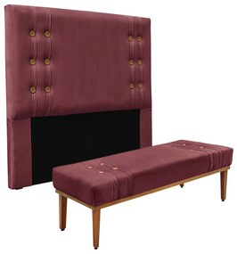Cabeceira Cama Box Queen 160cm e Recamier Gênova Veludo Vinho S04 - D'Rossi