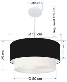 Pendente Cilíndrico Preto e Branco MJ-4352 Para Mesa de Jantar e Estar