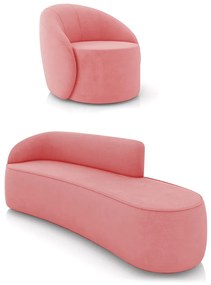 Sofá 4 Lugares Orgânico 220cm Morgan e Poltrona Lua Suede D03 - D'Rossi - Rose