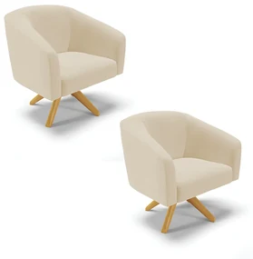 Poltrona Decorativa Giratória MA30 Kit 2 Stella Linho D03 - D'Rossi - A27 Areia