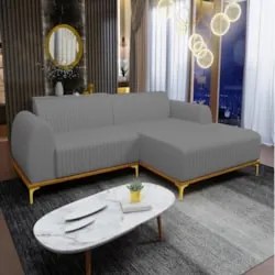 Sofá 265cm 4 Lugares com Chaise Direito Pés Gold Molino C-416 Linho Ci