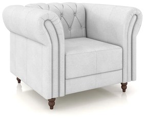 Poltrona Decorativa Sala de Estar Stanford Chesterfield Pés de Madeira Couro Branco G58 - Gran Belo