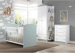 Quarto Infantil completo João e Maria Multimóveis Branco/Azul com Berço + Guarda roupas + cômoda Branco