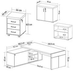 Conjunto Escritório Home Office 3 Peças Mesa Diretor Corp A06 Carvalho