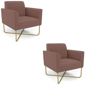 Kit 2 Poltronas Base X Industrial Dourado Marisa Veludo Rosê D03 - D'Rossi