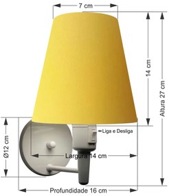 Arandela Cone Md-2013 Branco C/ Inter Liga e Desl Cúpula em Tecido Amarelo - Bivolt