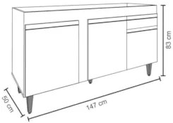 Balcão Gabinete Para Pia 150cm Sem Tampo 3 Portas 1 Gaveta Dakota Cast