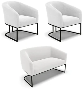Namoradeira e 2 Poltronas Industrial Preto Stella Bouclê D03 - D'Rossi - Off White