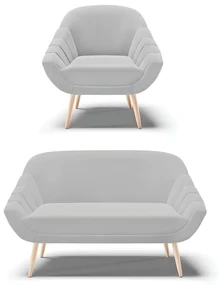 Kit 01 Namoradeira 02 Lugares e 01 Poltrona Giovana Suede Pés Palito Natural - D'Rossi - Cinza