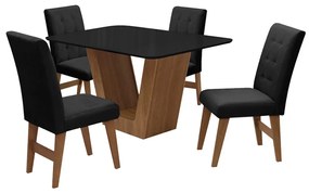 Conjunto Mesa de Jantar Safira com 04 Cadeiras Agata 135cm Cedro/Preto/Preto - ADJ DECOR