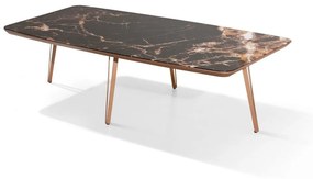 Mesa de Centro Lilou Retangular Tampo com Vidro Marmorizado Base Aço Carbono Pintura Eletrostática Design Moderno