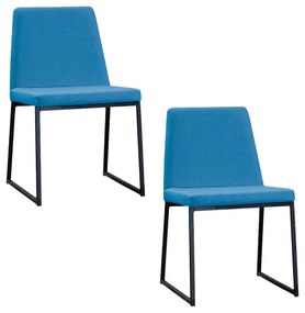 Kit 2 Cadeiras de Jantar Decorativa Base Aço Preto Javé Linho Azul Jeans G17 - Gran Belo