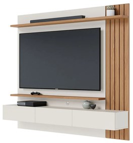 Painel TV 70 Pol 180cm Bancada Suspensa Ripado Luca Off White Matte/Freijó C04 - D'Rossi