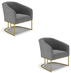 Poltrona Decorativa Industrial Dourado kit 2 Stella Linho D03 - D'Rossi - A26 Grafite