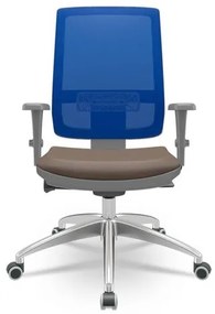 Cadeira Brizza Diretor Grafite Tela Azul com Assento Vinil Marrom Base Autocompensador Aluminio - 65790 Sun House