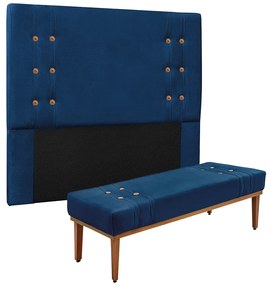 Cabeceira Cama Box Solteiro 90cm e Recamier Gênova Suede Azul Marinho S04 - D'Rossi