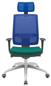 Cadeira Office Brizza Tela Azul Com Encosto Assento Poliéster Verde Autocompensador 126cm - 63149 Sun House