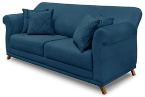 Sofá Decorativo 220cm 3 Lugares com 4 Almofadas Armstrong Veludo Azul Marinho G63 - Gran Belo