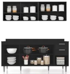 Armário de Cozinha Com Tampo CP01 180cm Pérola Preto Z34      - Mpozen