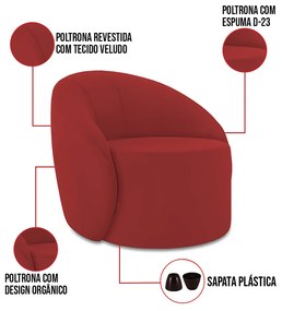 Sofá 4 Lugares Orgânico 220cm Morgan e Poltrona Lua Veludo D03 - D'Rossi - Marsala