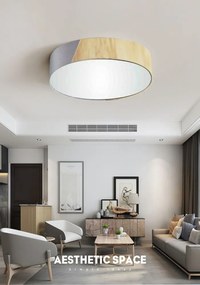 Plafon Luminária de teto decorativa para casa, Md-3076 nórdicas em tecido e madeira 3 lâmpadas com difusor em poliestireno - Cinza-Escuro