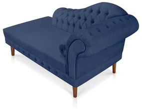 Divã Recamier Capitonê Mônaco 165 cm Suede Azul Marinho Pés Chanfrado - D'Rossi