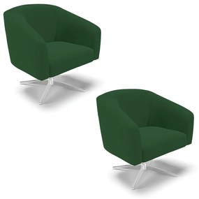 Poltrona Decorativa Giratória Cromada Kit 2 Stella Veludo Verde D03 - D'Rossi