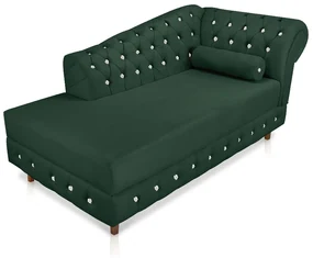 Divã Chesterfield 165 cm Capitonado com Strass Suede Verde - D'Rossi