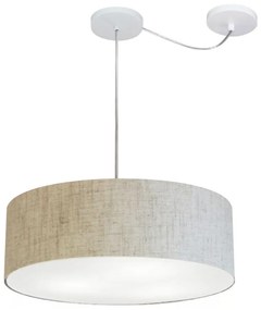 Lustre Pendente Cilíndrico Com Desvio Md-4222 Cúpula em Tecido 45x15cm Rustico Bege - Bivolt