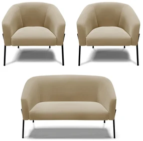 Namoradeira e 2 Poltronas PĂ© de Ferro Preto Stella Suede D03 - D'Rossi - Marrom Rato