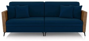 Sofá Living Decorativo Zagreb 2 Lugares 182cm com Almofadas Pés de Ferro Veludo/PU Azul/Caramelo G33 - Gran Belo