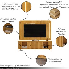 Painel com Bancada Sala de Estar 218cm Saitama para TV até 75 com Portas Ripadas e LED Cedro G18 - Gran Belo