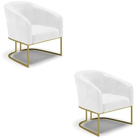 Poltrona Decorativa Industrial Dourado kit 2 Stella Sintético PU Branco D03 - D'Rossi