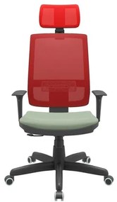 Cadeira Office Brizza Tela Vermelha Com Encosto Assento Vinil Verde RelaxPlax Base Standard 126cm - 63637 Sun House