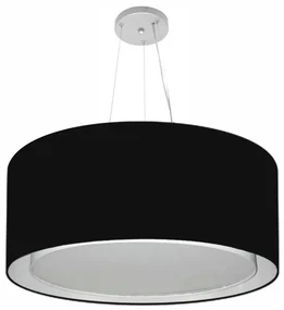 Lustre Pendente Cilíndrico Duplo Md-4302 Cúpula em Tecido 60x30cm Preto - Bivolt