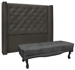 Cabeceira Cama Box Solteiro 90cm e Recamier Vicenza Suede S04 - D'Rossi - Cinza