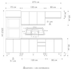 Armário de Cozinha 5 Peças Com Pia 120cm Jany N03 Carvalho/Off - Mpoze